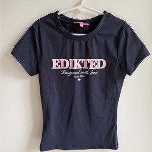 NWOT Edikted Black Tee with Pink Tag and Logo Accent